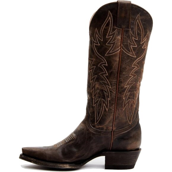 Women's Embroidered Chunky Heel Mid Calf Pointed Toe Cowgirl Boot Chocolate - Picture 4 of 6